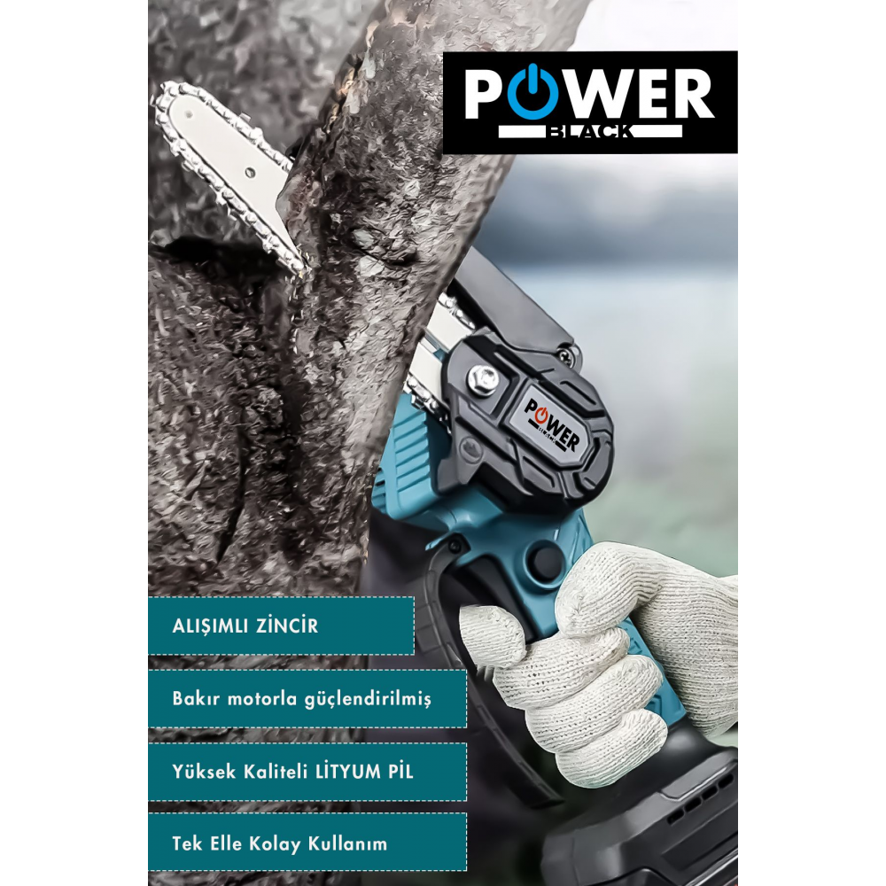 Extra Güçlü Çift Bataryalı 58vf Şarjlı Ağaç Odun Dal Budama Testeresi Sarı