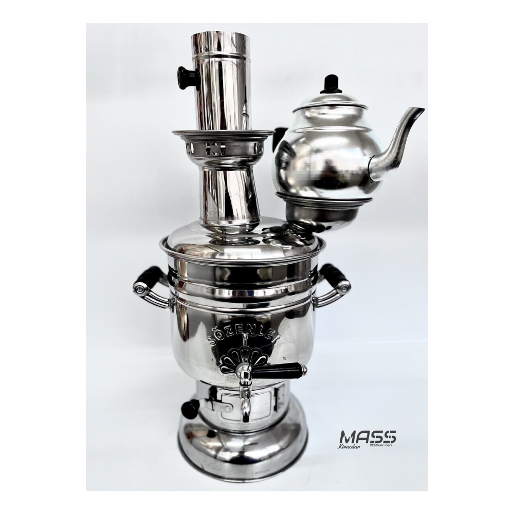 Taşıma Çantalı Demlikli 4,5 Lt Krom-Çelik Kömürlü Semaver (Kutulu ve Taşıma Çantalı)