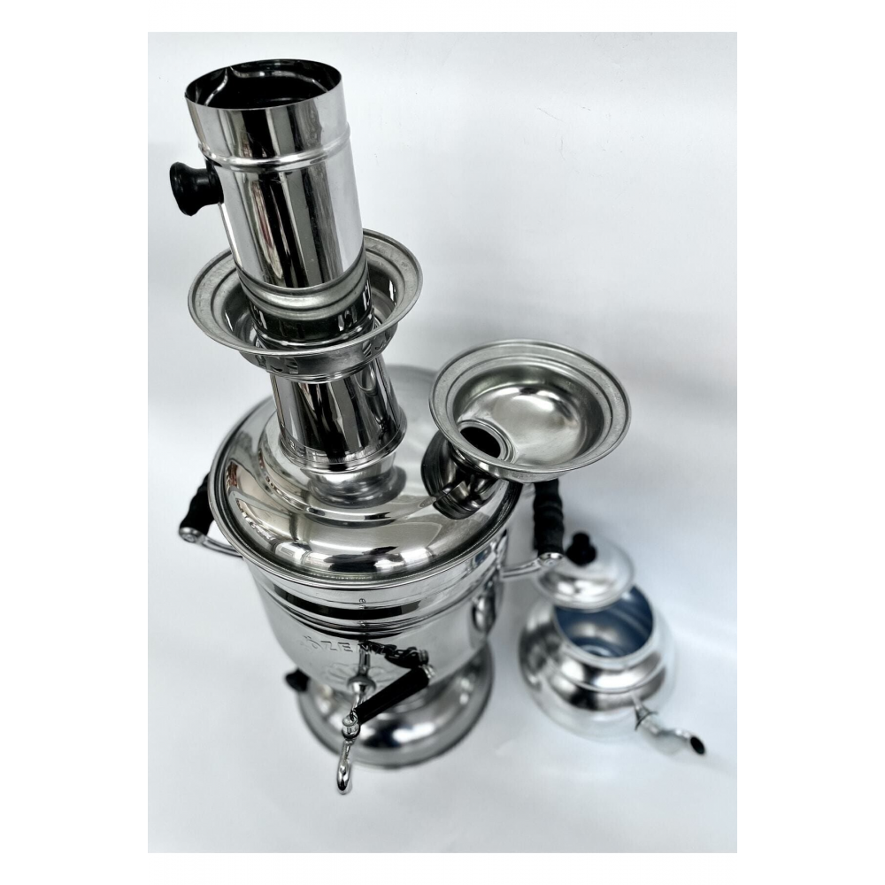 Taşıma Çantalı Demlikli 4,5 Lt Krom-Çelik Kömürlü Semaver (Kutulu ve Taşıma Çantalı)