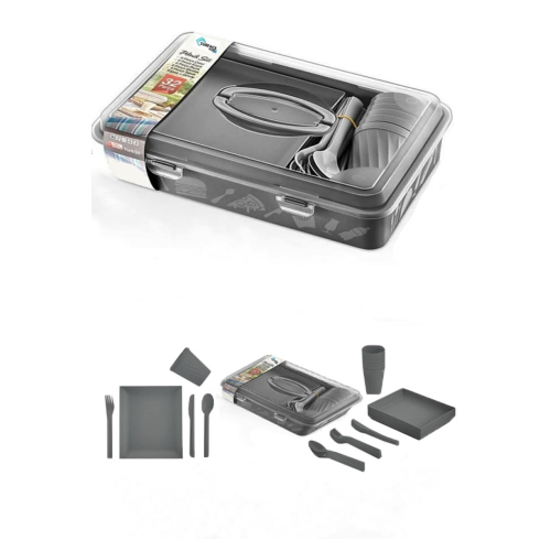 32 Parça 6 Kişilik Çantalı Piknik Seti Antrasit Gri