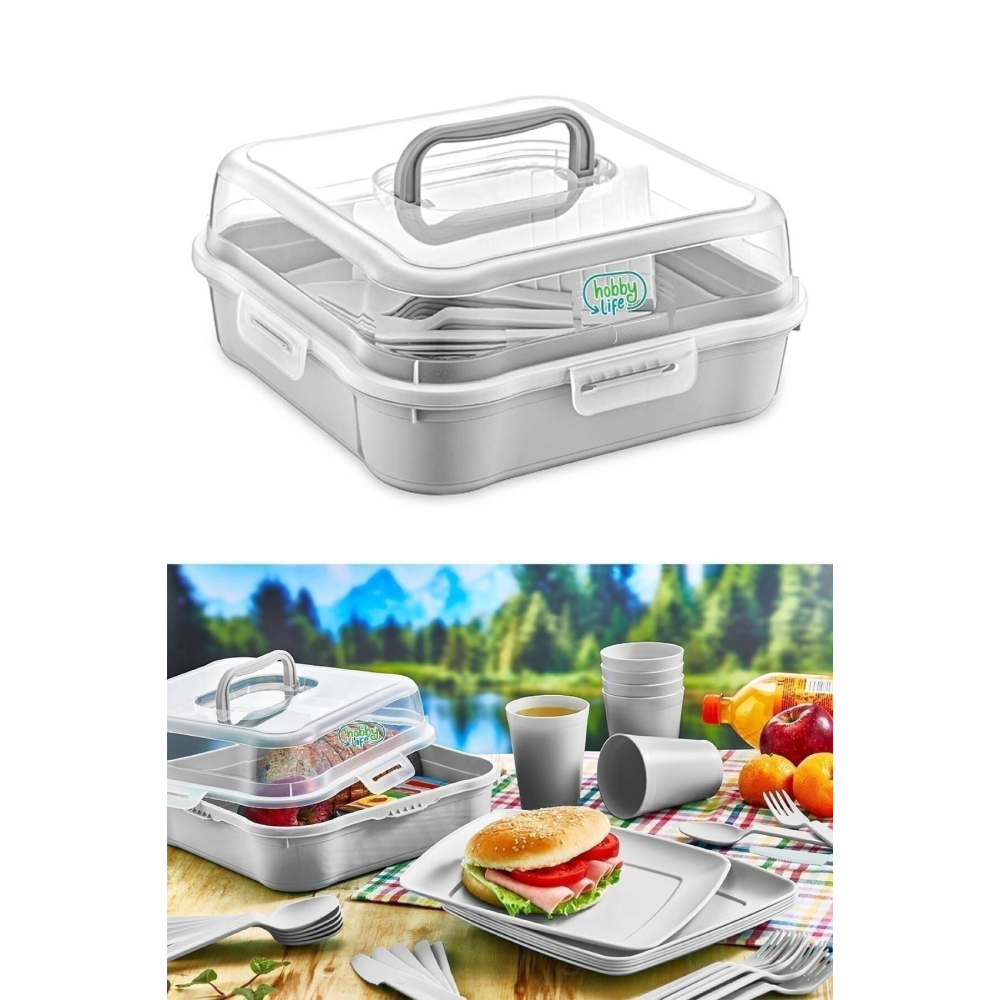 Çantalı Magic Piknik Seti 6 Kişilik 32 Parça Gri