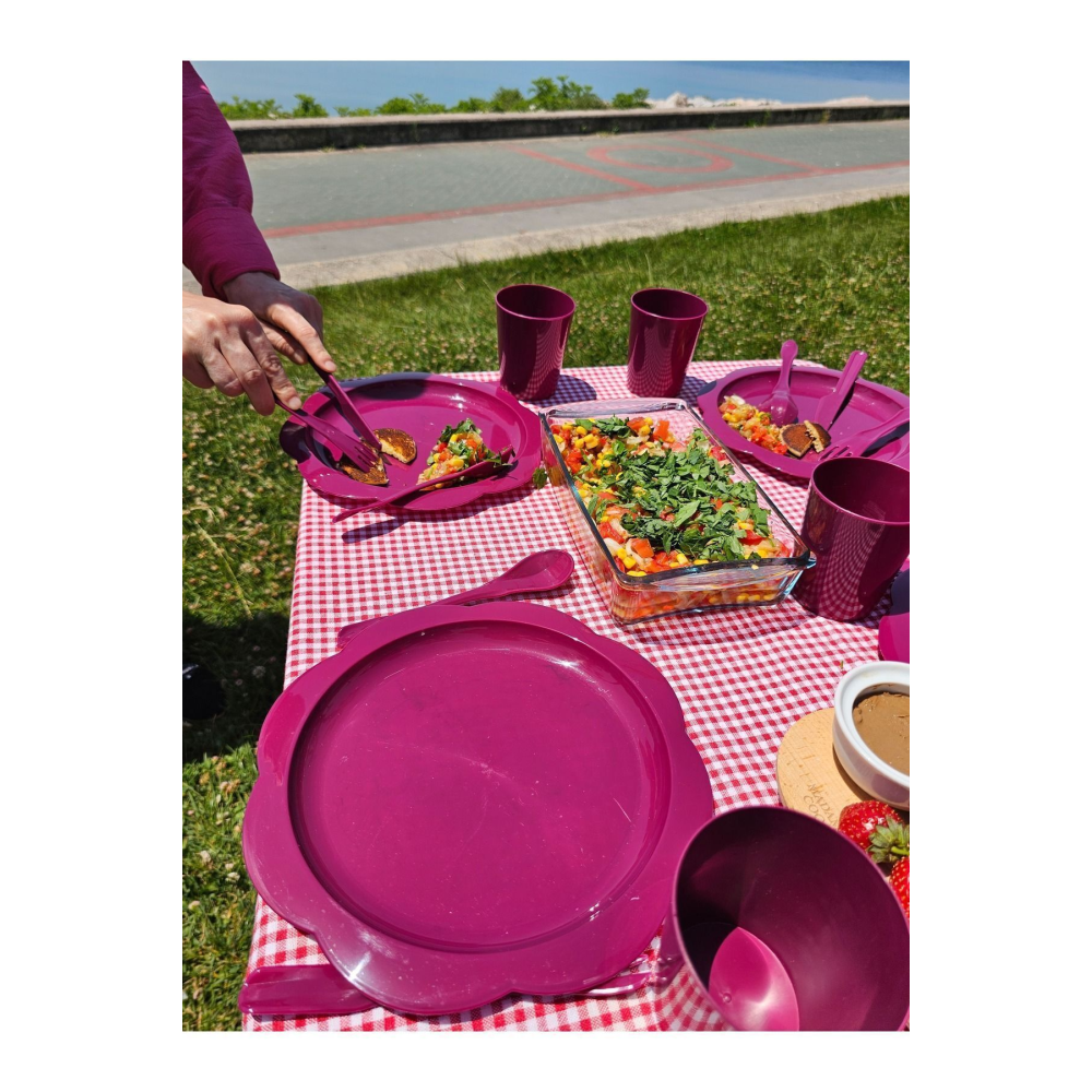 Papatya Piknik Seti Mor 32 Parça Kamp Seti Pasta Seti