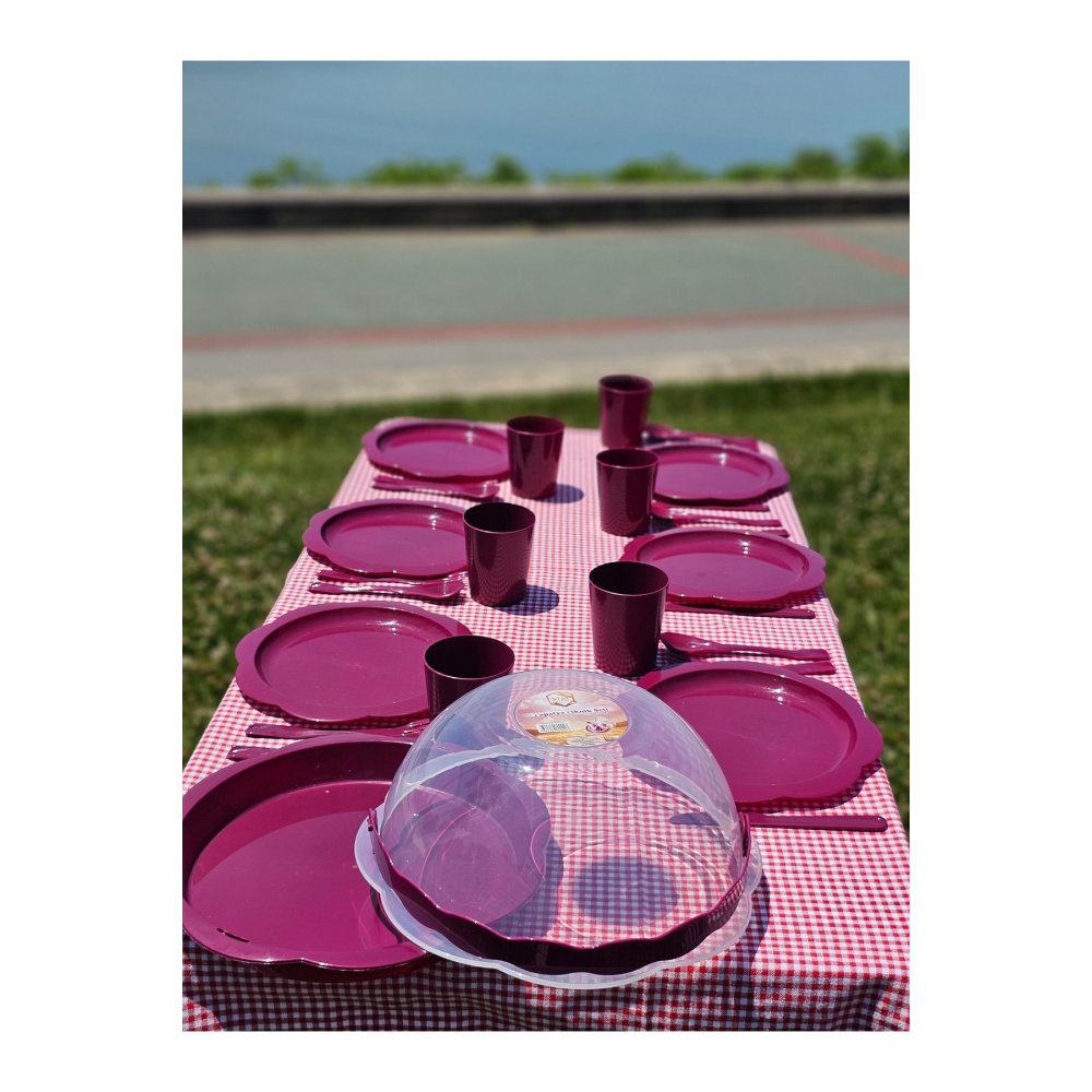 Papatya Piknik Seti Mor 32 Parça Kamp Seti Pasta Seti