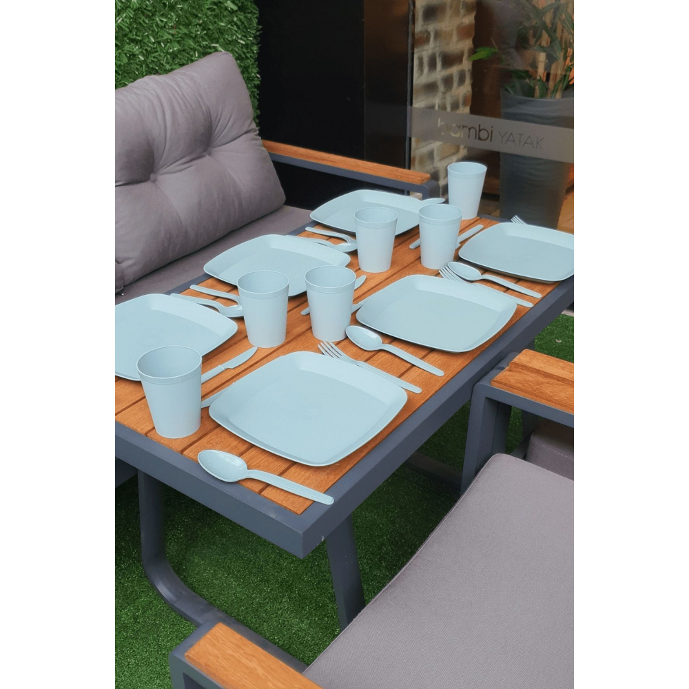 Plastart 6 Kişilik Plastik Tabak Kaşık Çatal Bıçak Bardak Piknik Seti