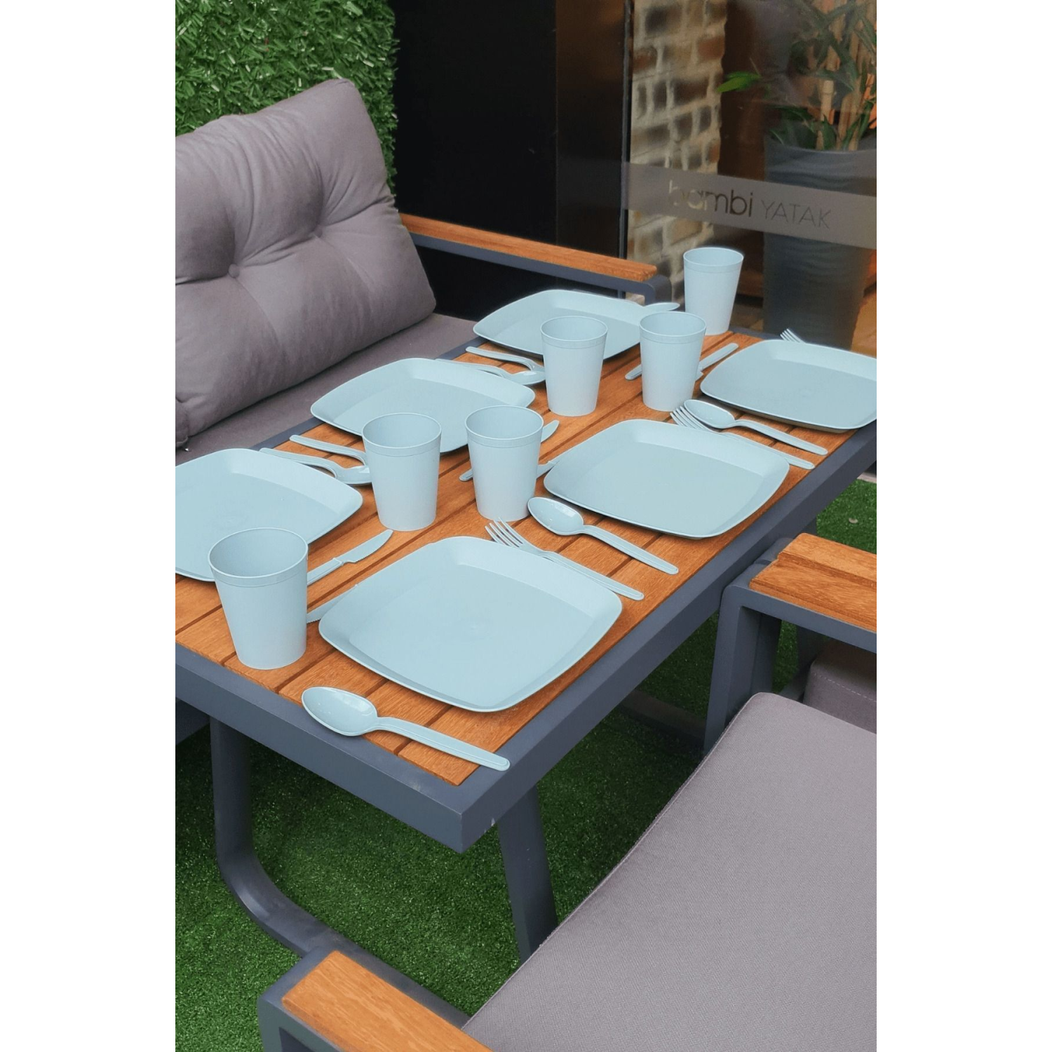 Plastart 6 Kişilik Plastik Tabak Kaşık Çatal Bıçak Bardak Piknik Seti