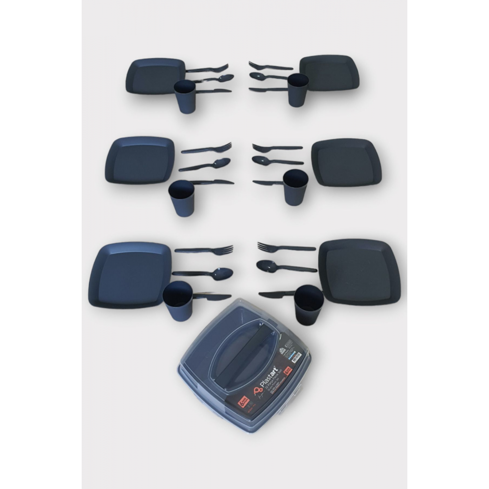 Plastart 6 Kişilik Plastik Tabak Kaşık Çatal Bıçak Bardak Piknik Seti