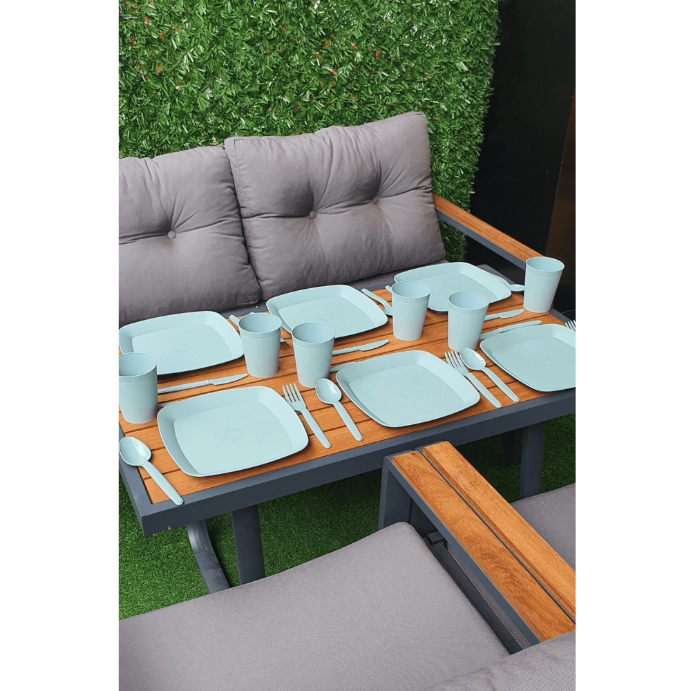 Plastart 6 Kişilik Plastik Tabak Kaşık Çatal Bıçak Bardak Piknik Seti