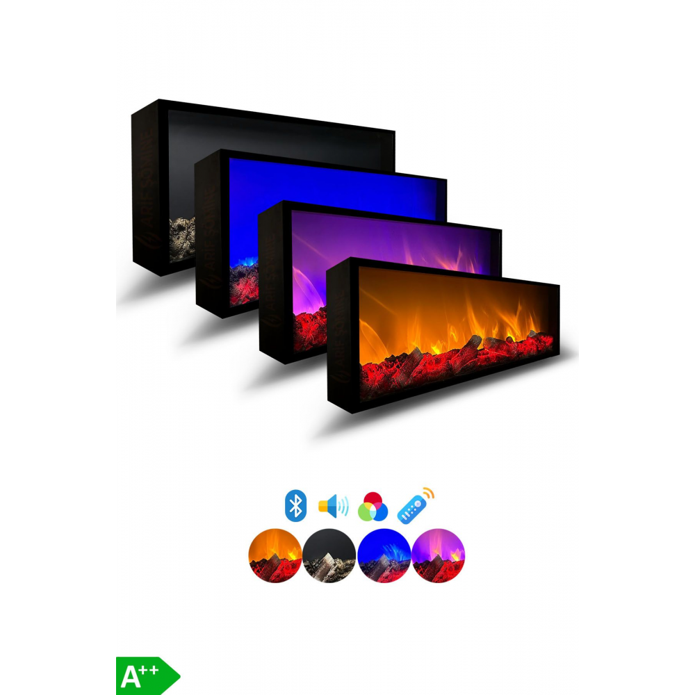 Dekoratif Elektrikli Yapay Şömine - 120x25x15 Cm - Farklı Renk Modları, Kumandalı, Bluetooth