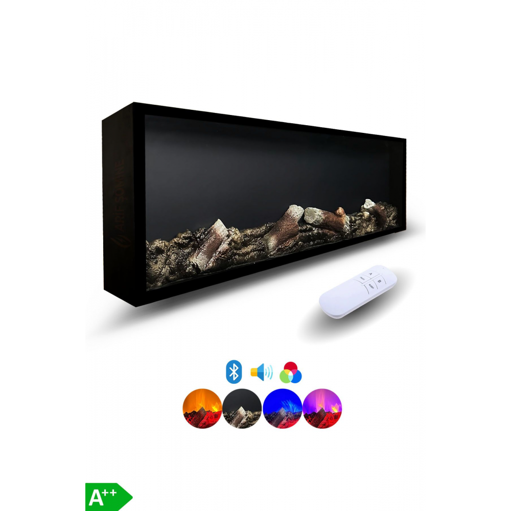 Dekoratif Elektrikli Yapay Şömine - 120x25x15 Cm - Farklı Renk Modları, Kumandalı, Bluetooth