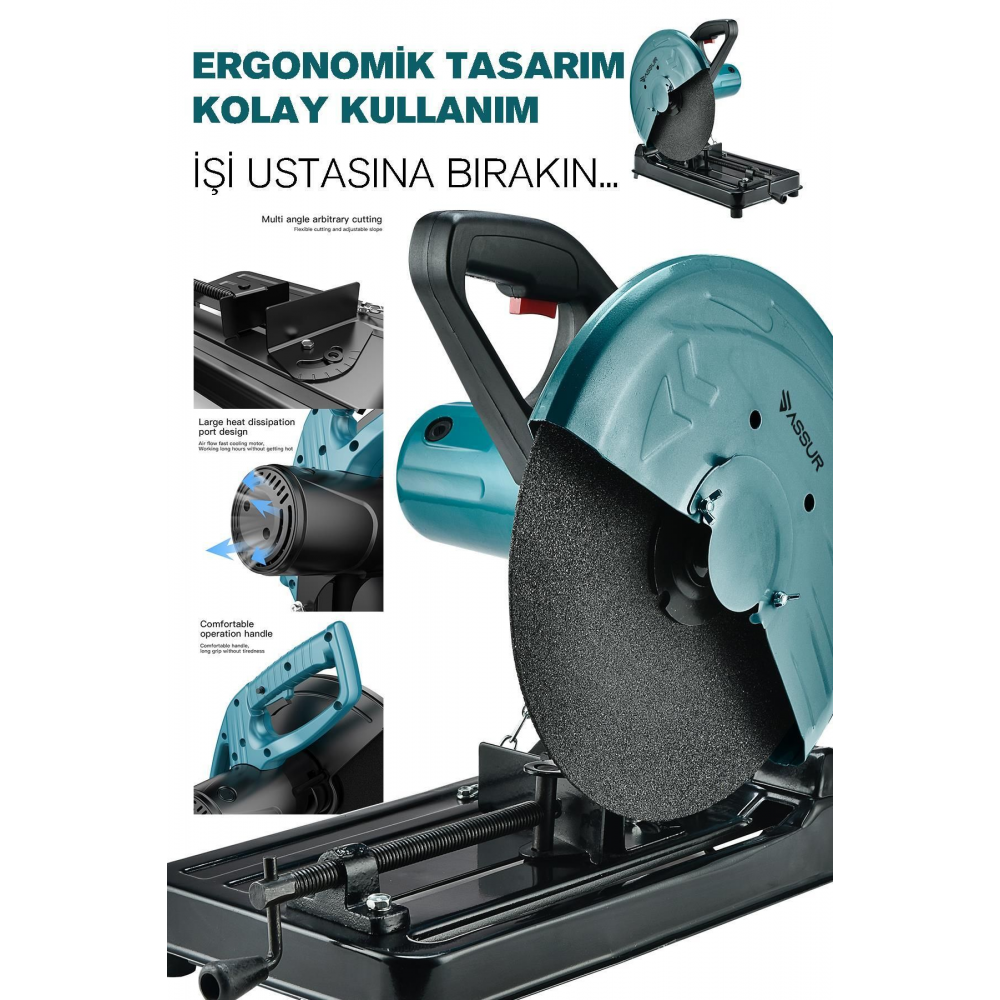 Germany 2000 W 355 mm Bakır Sargılı Metal Şanzıman Profesyonel Profil Metal Kesme Makinesi