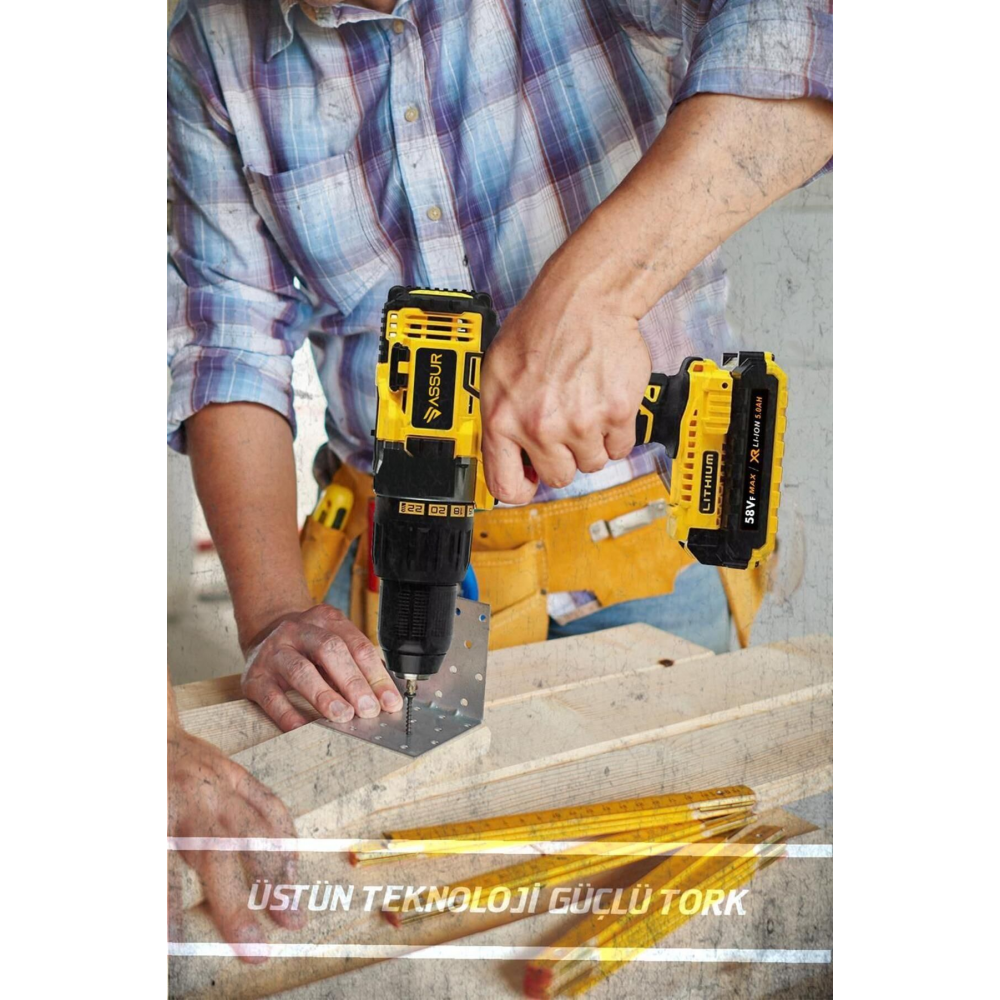 58 Vf 5 Ah Metal Şanzıman Çift Akülü Şarjlı Matkap 24 Parça Akülü Vidalama Set