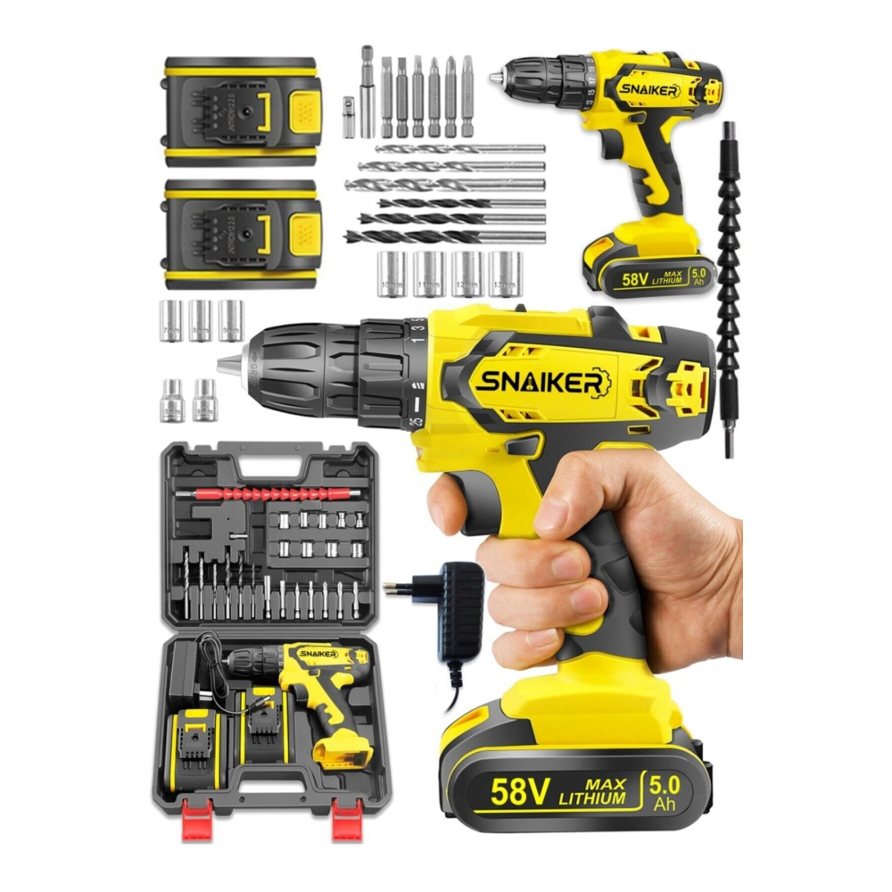 Alman 58 V 5 Ah Cooper Darbeli Çift Metal Şanzuman Bakır Sargili Şarjlı Çift Akülü Vidalama Matkap