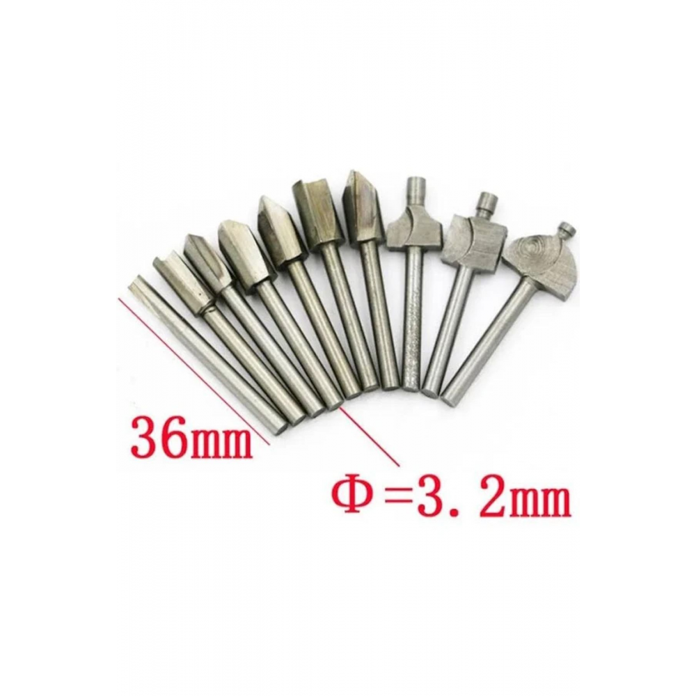 10 Parça Freze Uç Ahşap Oyma Hss Dremel Gravür Matkap Uç 3,2 mm