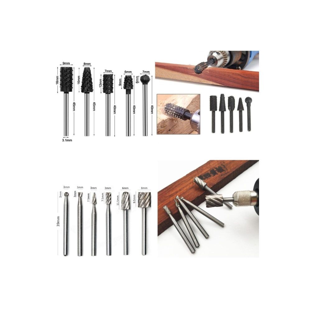 Mini Gravür Makinası Için Ahşap Oyma Törpüleme Delme Eğe Freze Uç Seti Kalıpçı 11 Parça Kalıpçı