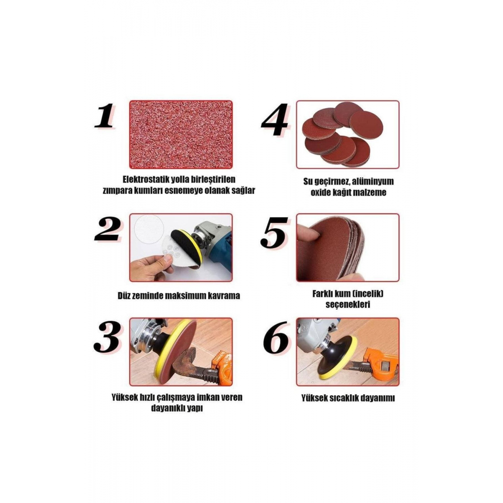 20 Adet Cırt Zımpara Kağıdı Spiral Avuç Taşlama 115 Mm (KARMA PAKET)
