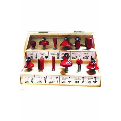 12 Parça Freze Uç Takımı Ahşap Oyma Ağaç Delme Çantalı Set 8mm