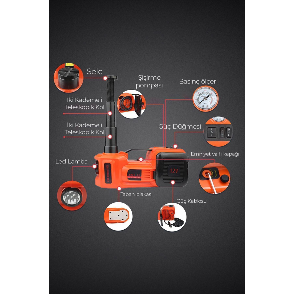 Elektrikli Hidrolik Kriko Hava Pompası Bijon Anahtarı