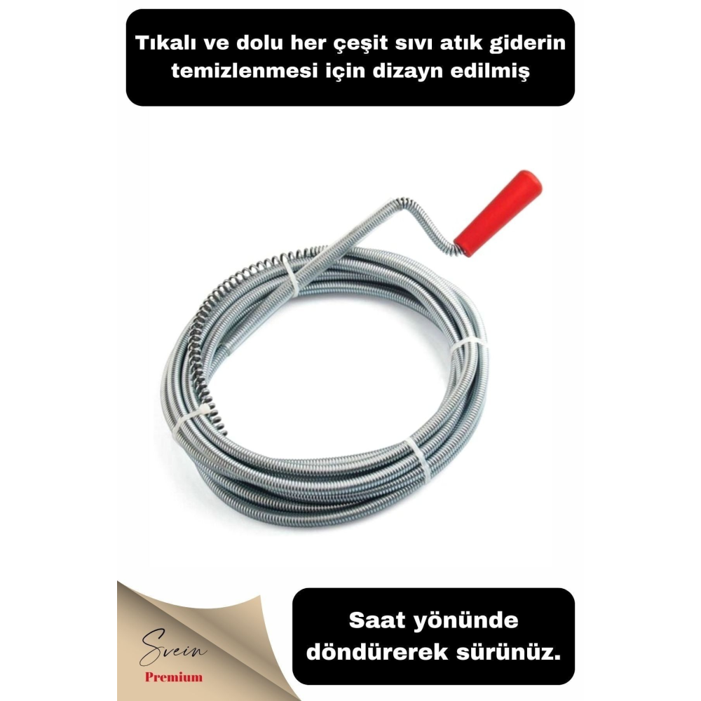 Pratik Ergonomik Matkap Ucu Boru Temizleme Ve Tıkanıklık Açma Spirali 3 Metre 2 Adet