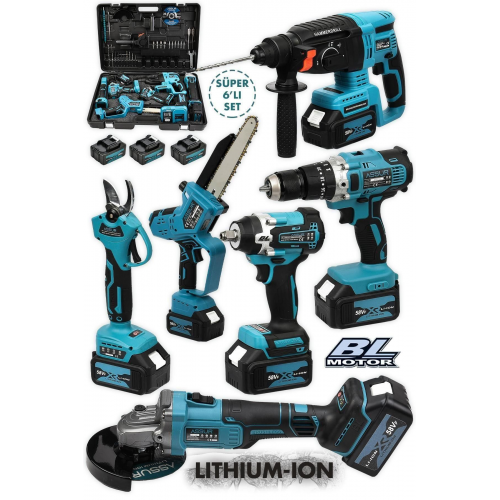 6'lı ASSUR PLUS Muhteşem Takım Şarjlı Somun Sökme/Taşlama/Vidalama/Testere/Dal Budama/KırıcıHilti Ma