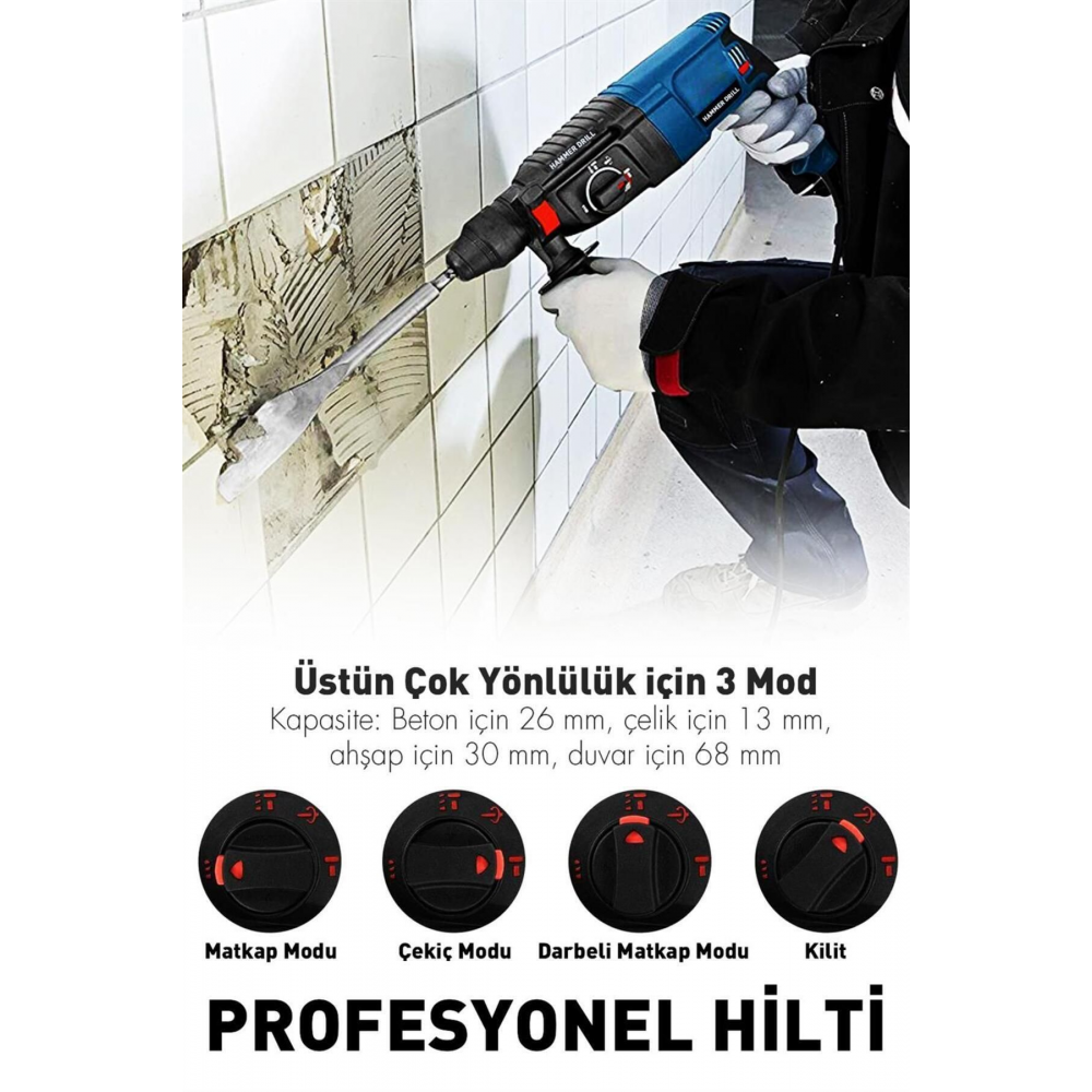 Pro Kırıcı Delici Darbeli Hilti Matkap 2-28mm