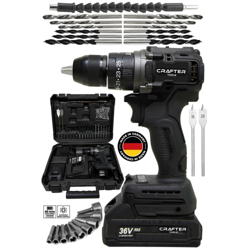 36V 5Ah Kömürsüz Motor Çelik Mandren Akülü Vidalama Darbeli Şarjlı Matkap Seti Siyah ALT103