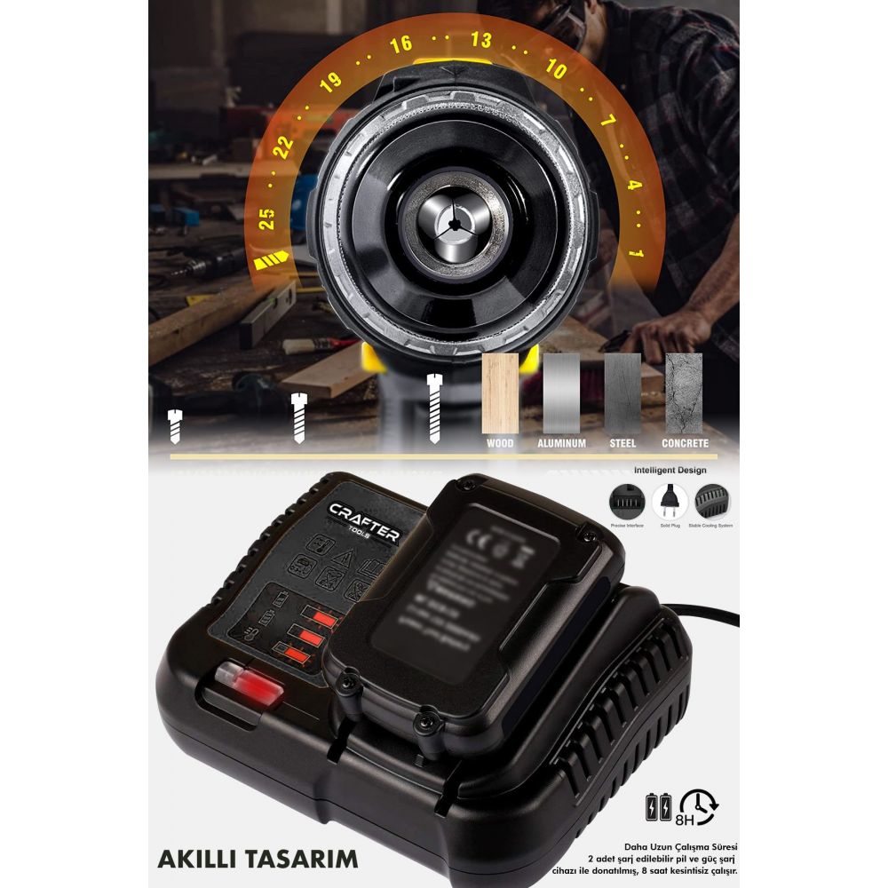 36V 5Ah Kömürsüz Motor Çelik Mandren Akülü Vidalama Darbeli Şarjlı Matkap Seti Siyah ALT103