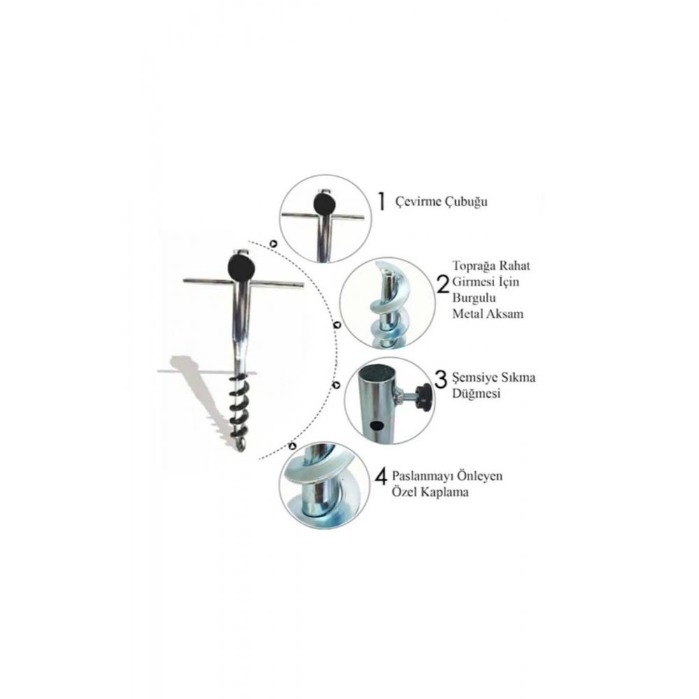 Plaj Şemsiye Kazığı Büyük Boy ( 3 Cm Şemsiye Çapına Kadar Uyumlu)