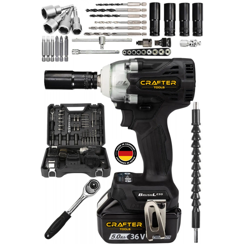 Germany 450 Nm 36 Volt 5 Ah Şarjlı Torklu Somun Sıkma Bijon Sökme Kömürsüz Matkap