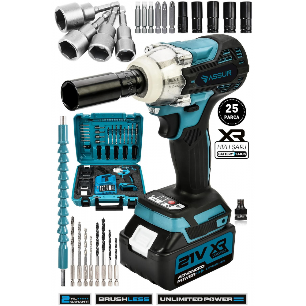 21v Çift Akü Kömürsüz Darbeli Vidalama 450nm Somun Sıkma Sökme Matkap