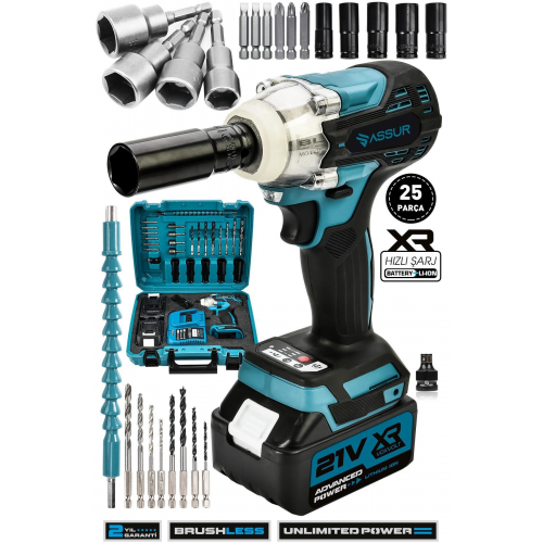 21v Çift Akü Kömürsüz Darbeli Vidalama 450nm Somun Sıkma Sökme Matkap