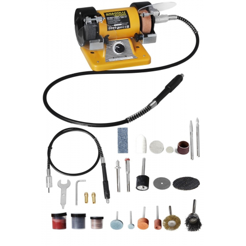 Turbo Motorlu 200 Watt Çark Motoru Zımpara Balta Bıçak Bileme Makinesi + 112 Parça Gravür Uç Seti