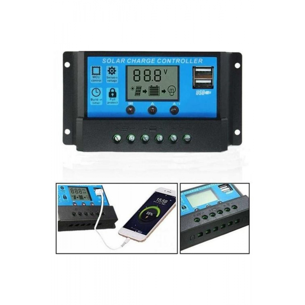 1. Kalite 30a Güneş Solar Paneli Akü Şarj Kontrol Cihazı 12v-24v Akü Şarj Regülatör Pwm