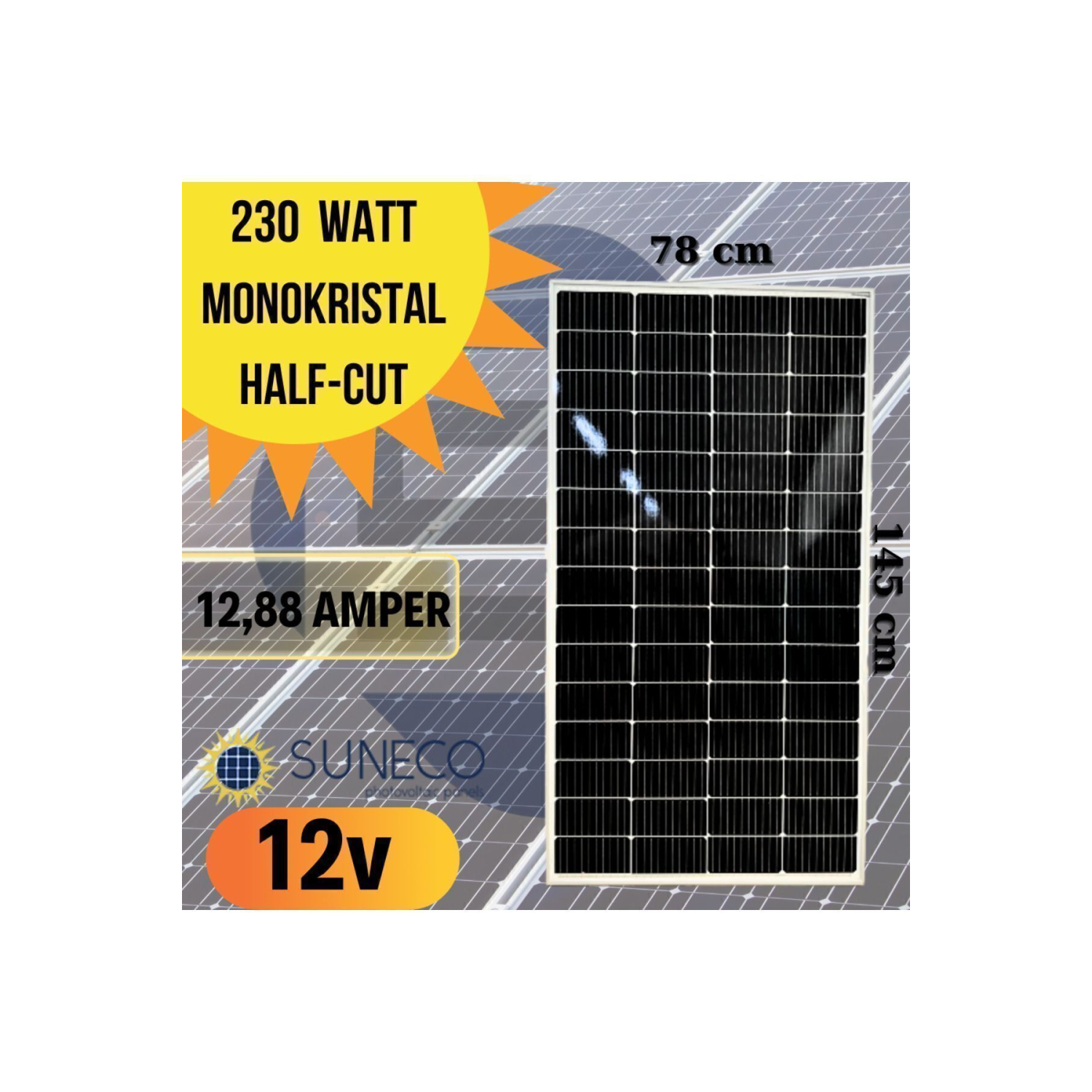 230w Watt Half-cut Monokristal Solar Güneş Paneli A Sınıf 12volt Karavan 205 W