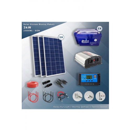 3 Kw Solar Paket Sistem (3000W/GÜN)