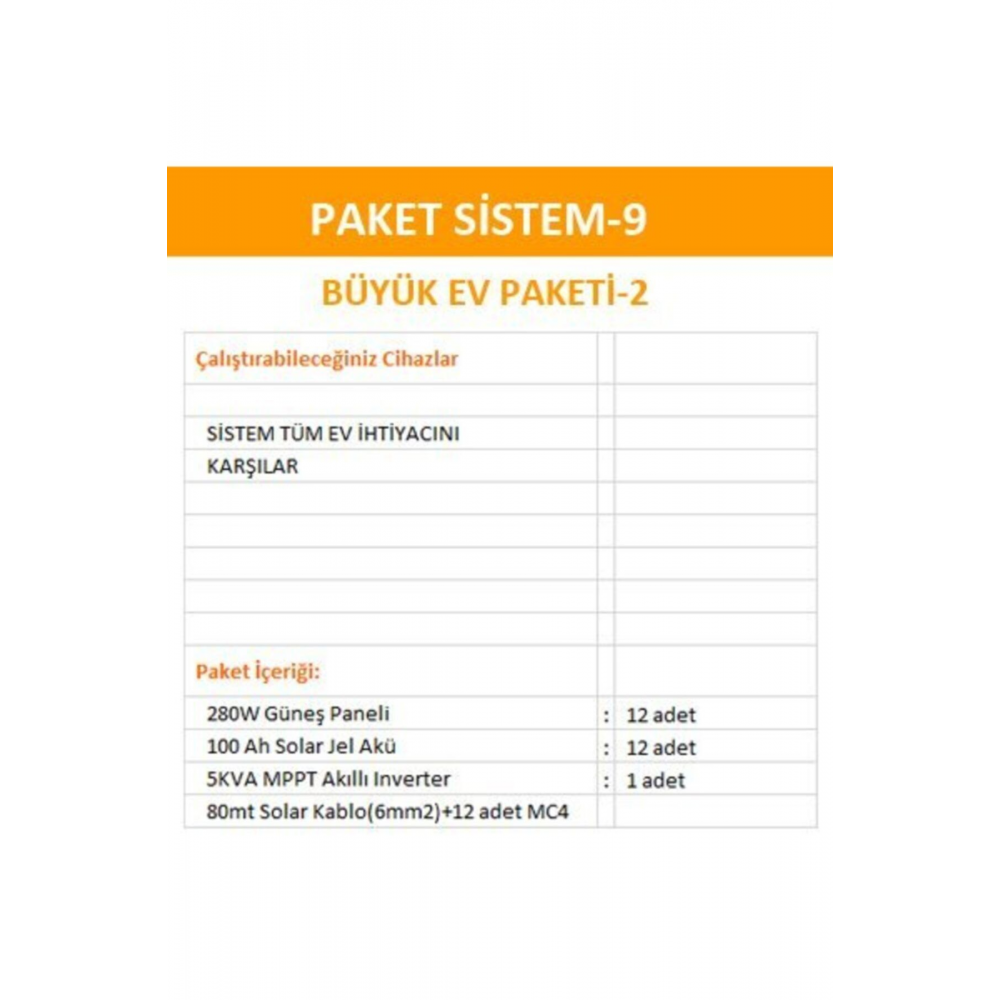 Büyük Bağ Evi Solar Paketi 5kva Mppt Inverter 280w Panel Paket 9