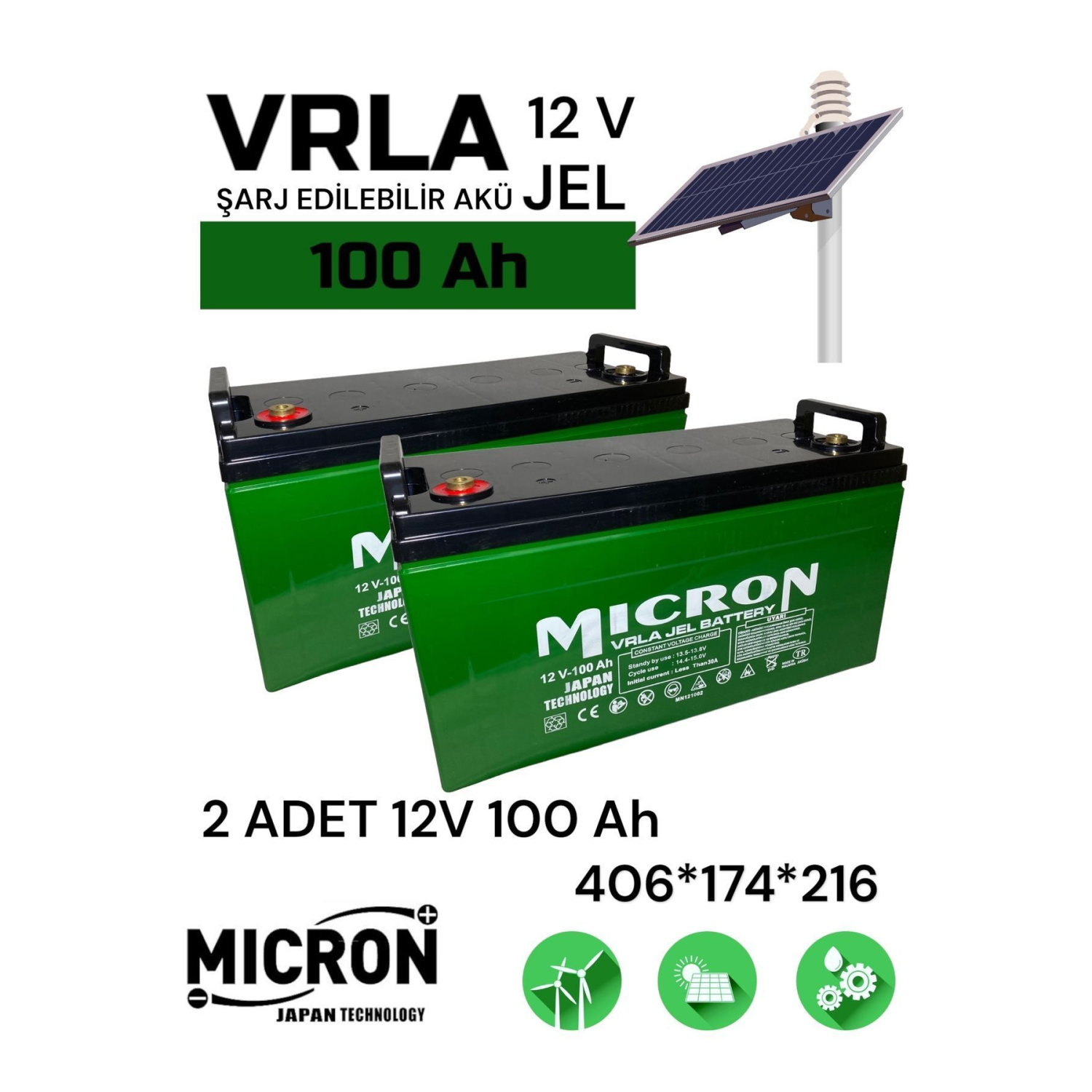 2 Adet 12v 100 Ah Japon Teknoloji Malezya (2024/02) Üretimi Vrla Jel Akü Akü (BATARYA, PİL)