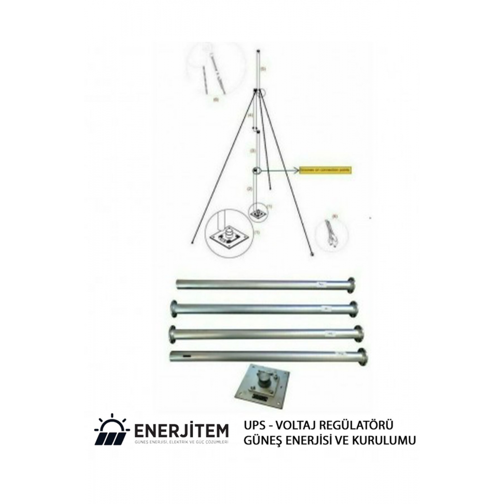 Set E-500 Rüzgar Türbini +Hibrit Şarj Kontrol Cihazı + Direk Seti ENERJİTEM