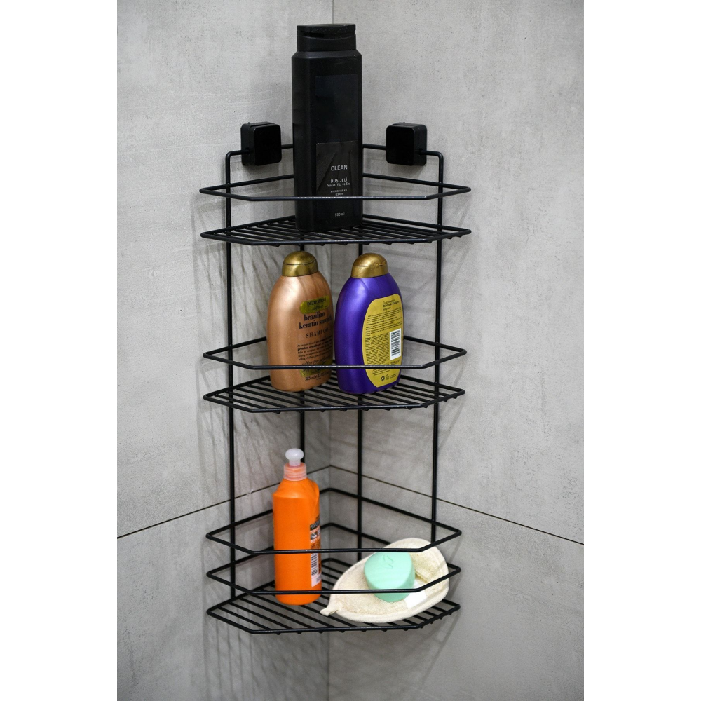 Ömür Boyu Paslanmaz Yapışkanlı Banyo Köşeliği, Şampuanlık Üçlü, Delmeye Son, Matkap Vida Yok