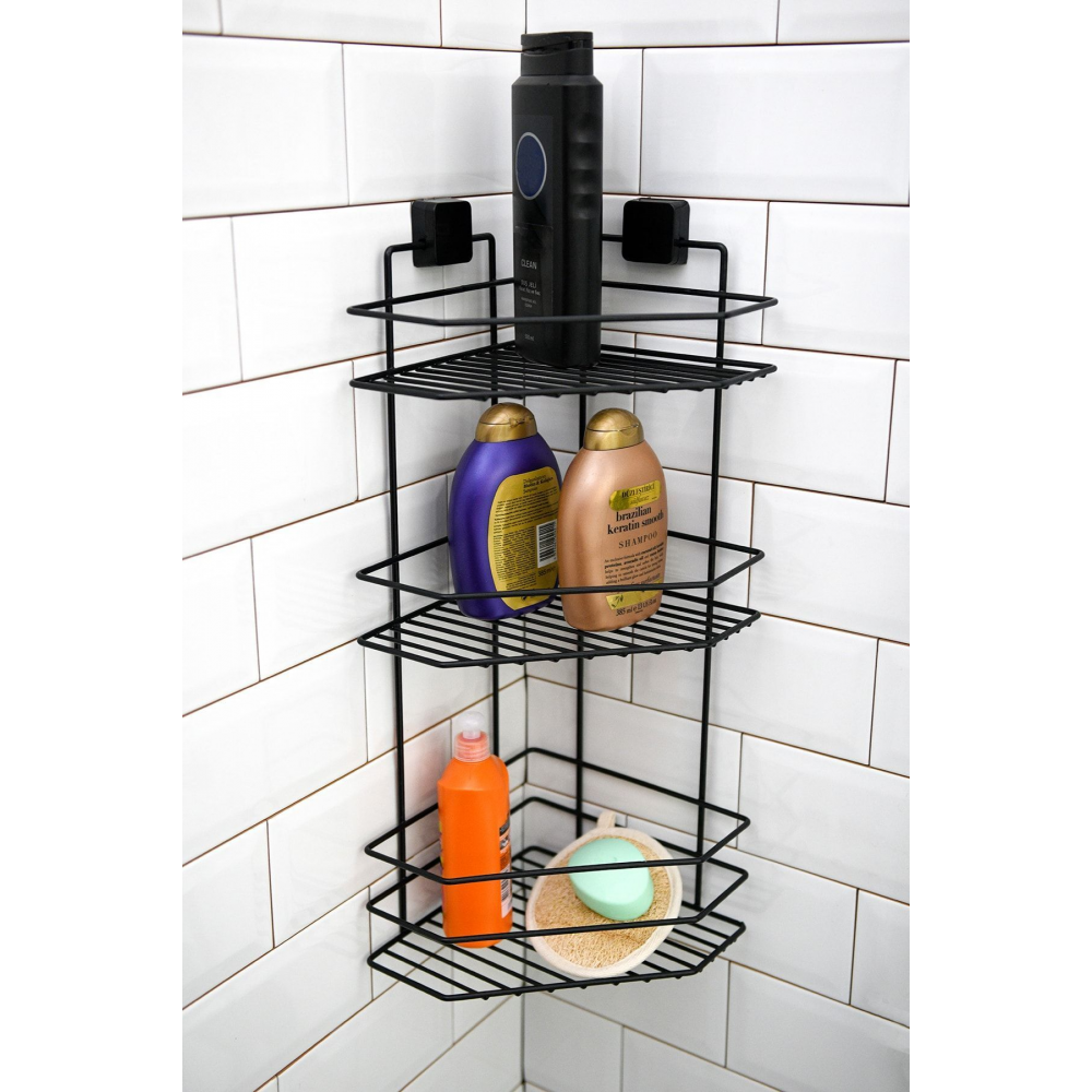 Ömür Boyu Paslanmaz Yapışkanlı Banyo Köşeliği, Şampuanlık Üçlü, Delmeye Son, Matkap Vida Yok