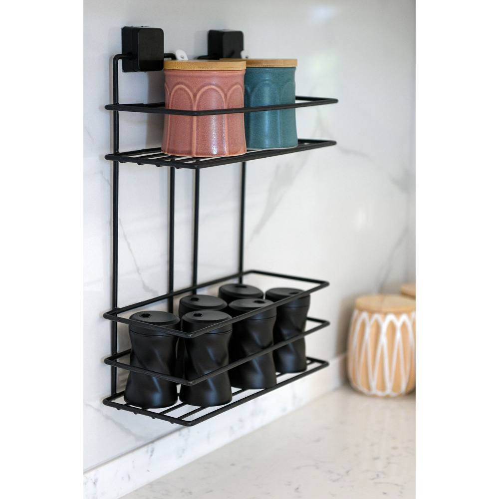 Paslanmaz Yapışkanlı Banyo Şampuanlık Duşa Kabin Rafı İkili