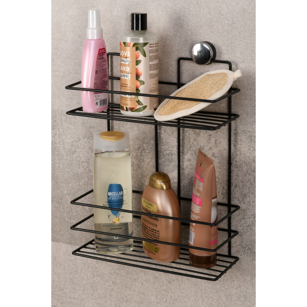 Paslanmaz Yapışkanlı Banyo Şampuanlık Duşa Kabin Rafı İkili