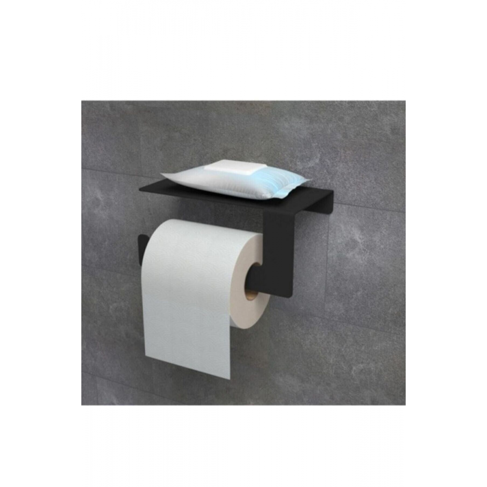 Metal Mat Siyah Telefon Raflı Tuvalet Kağıtlık