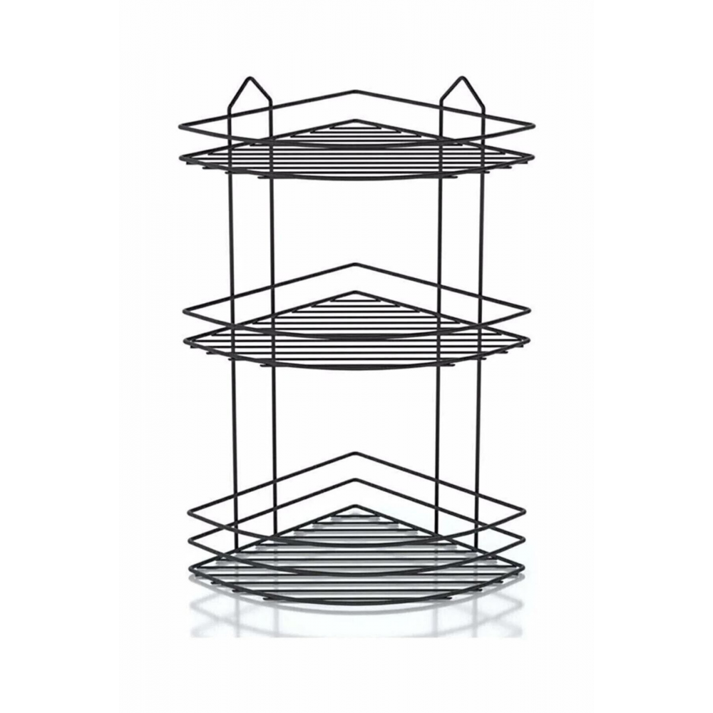 Paslanmaz Siyah 3 Katlı Banyo Köşeliği Şampuanlık Köşelik Banyo Rafı Siyah Ek-03