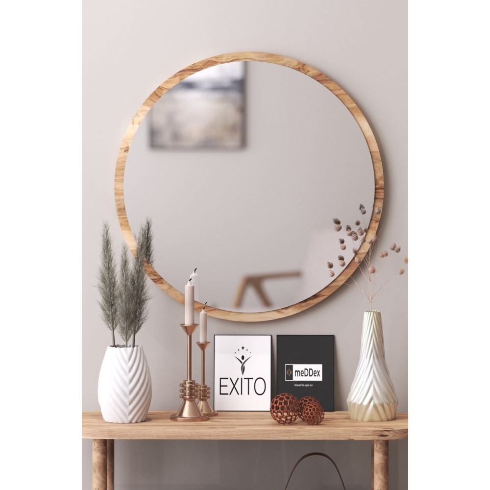 Dekoratif Oval Ceviz Duvar Aynası 45 Cm