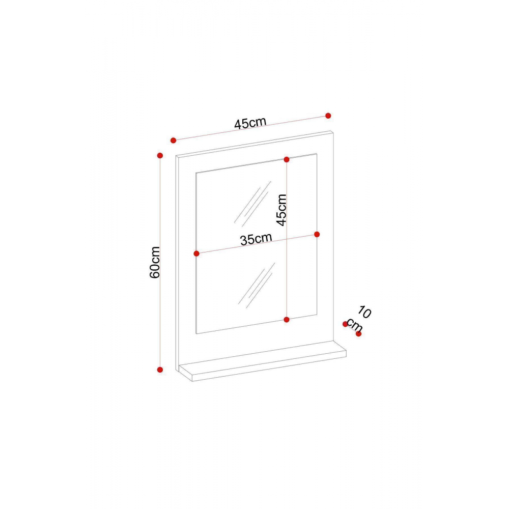 Safir Banyo Aynası, Dresuar,60x45 Beyaz Raflı Banyo Aynası