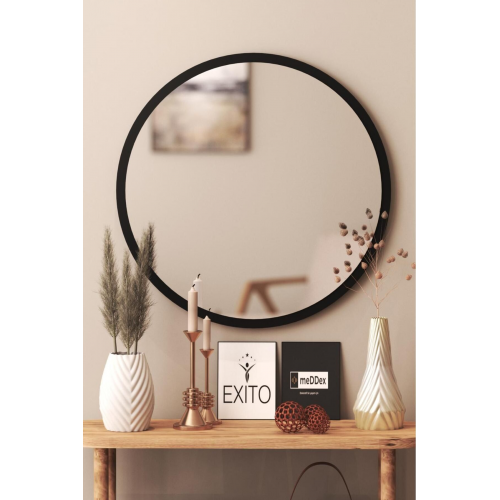 Siyah Dekoratif Yuvarlak Duvar Aynası 60 Cm