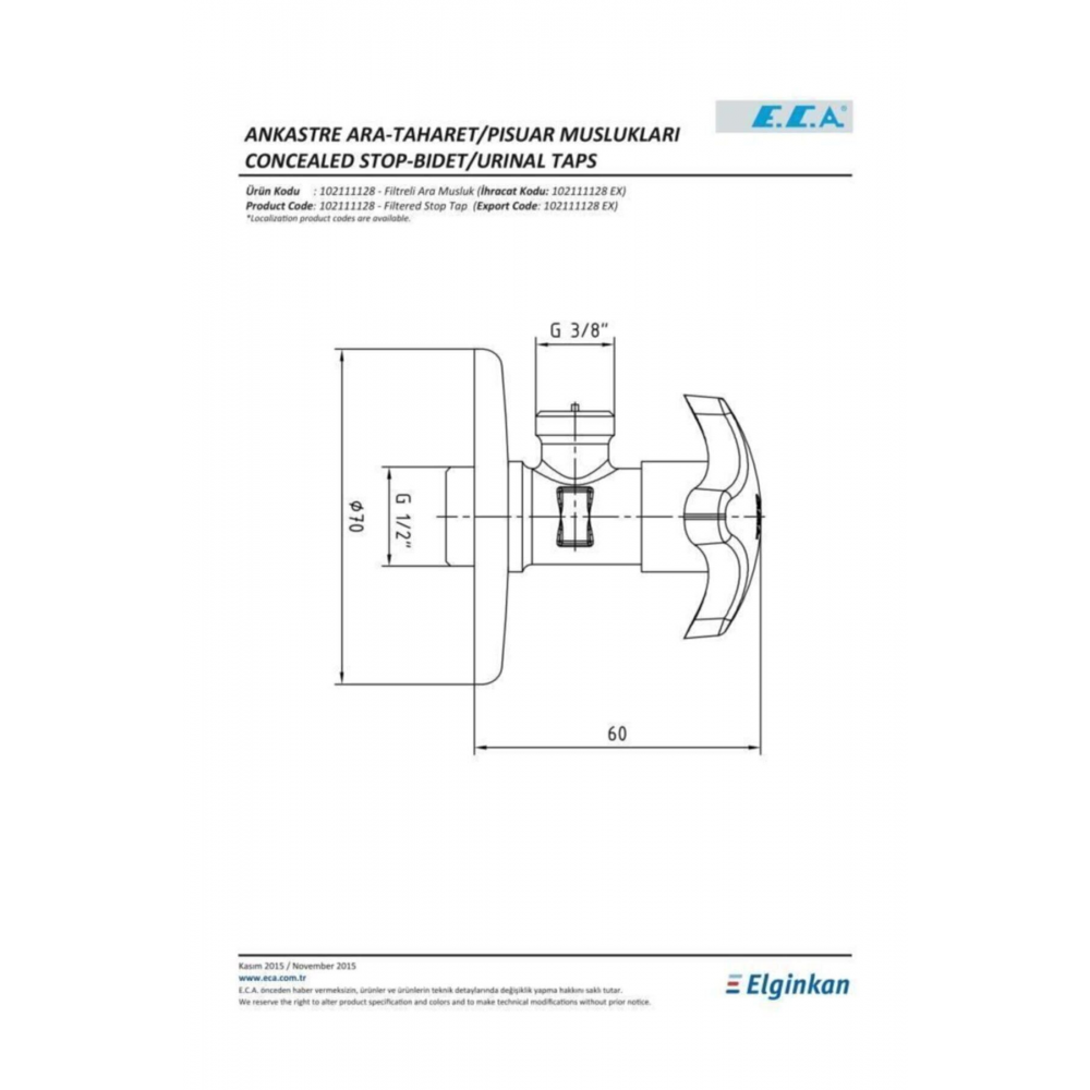Filtreli Ara Musluk Taharet Musluğu 102111128