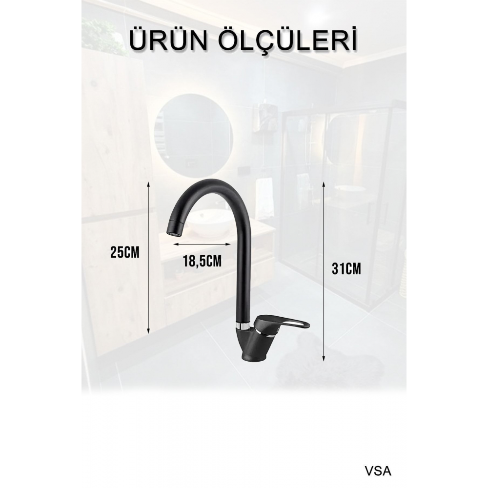 Siyah Robot Siyah Tepe Yağmurlama Duş Seti Mutfak Banyo Lavabo Bataryası Set