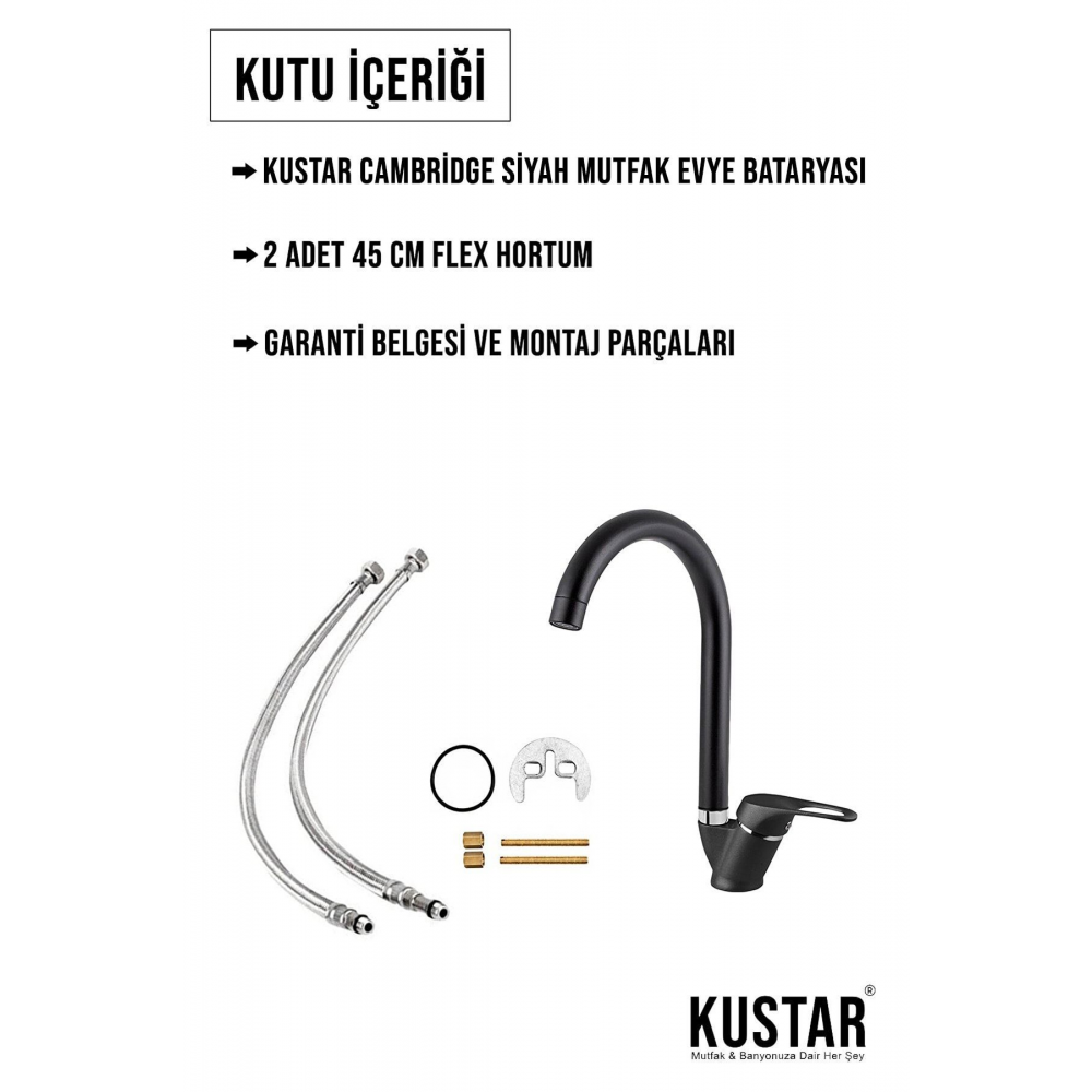 Cambridge Mat Siyah Mutfak Evye Bataryası