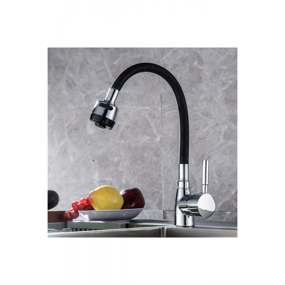 Mix Kuğu Mutfak Evye Bataryası Sipiral Hortumlu 2 Fonksiyonlu Musluk Sıcak Soğuk Girişli